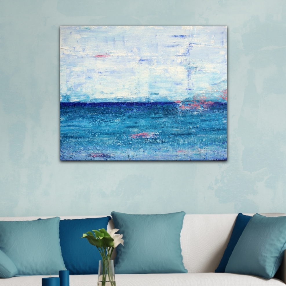 Abstract schilderij Zee van vrijheid boven bank - Marloes van Zoelen
