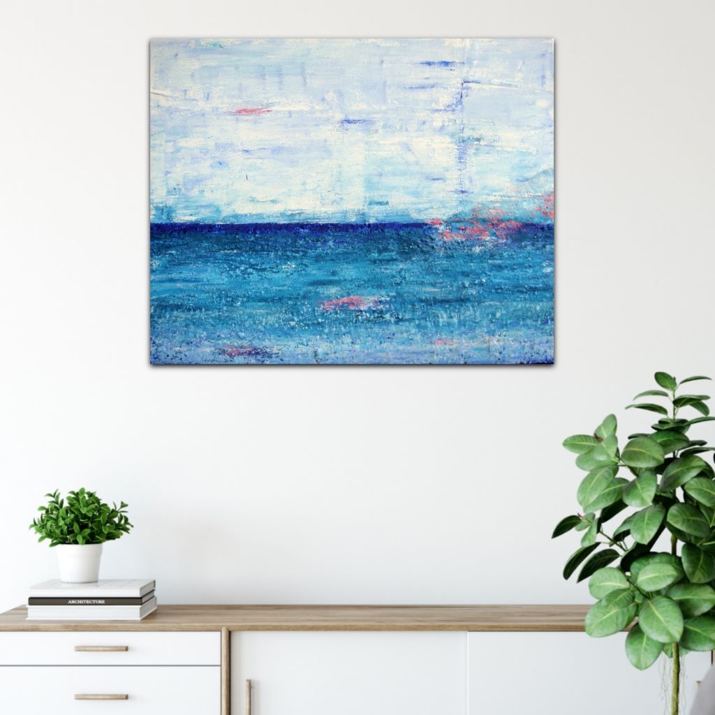 Abstract schilderij Zee van vrijheid boven dressoir - Marloes van Zoelen
