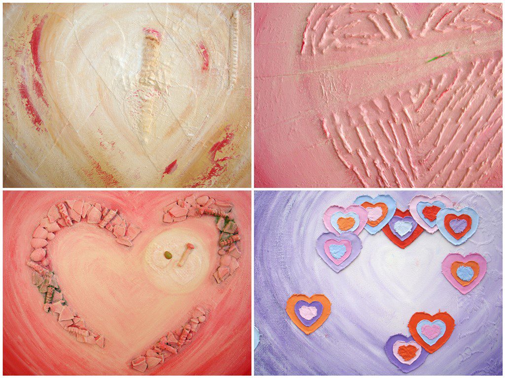 Bijzondere abstracte schilderijen met reliëf - Voorbeelden gebruik hartvorm