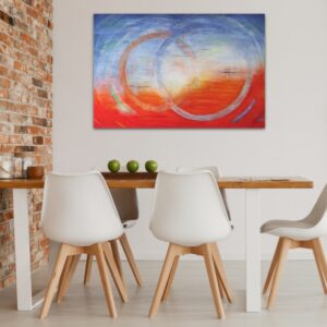 Schilderij op maat Zee van warmte boven tafel met appels - Marloes van Zoelen