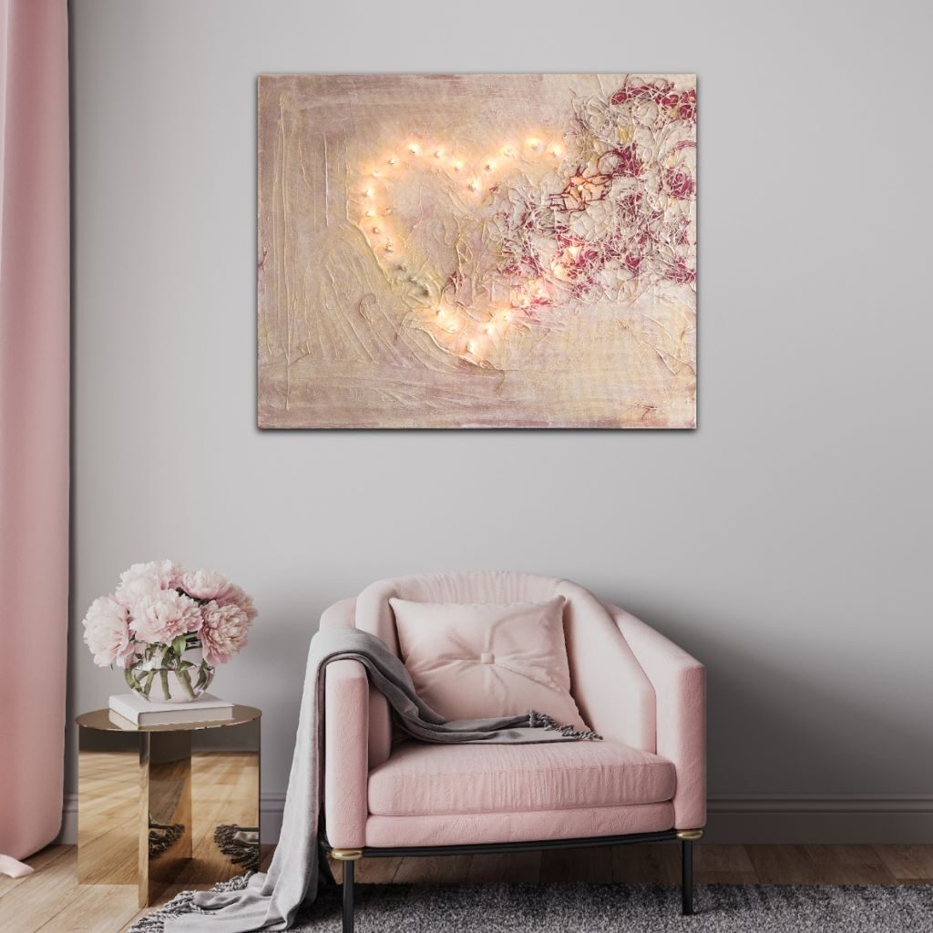Schilderij met lichtjes 'Verlicht hart' van Marloes van Zoelen
