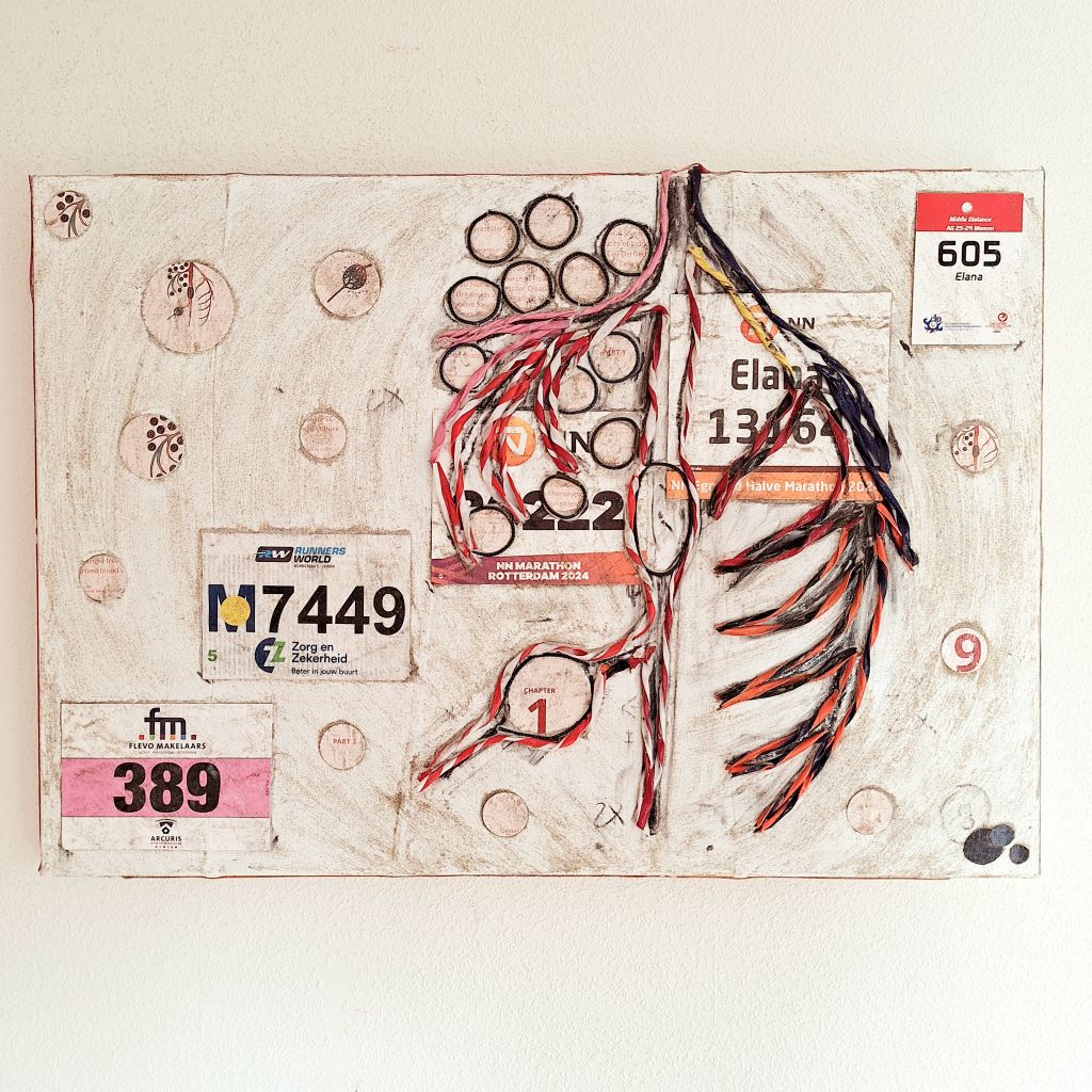 Schilderij op maat laten maken met persoonlijke materialen: voorbeeld work in progress