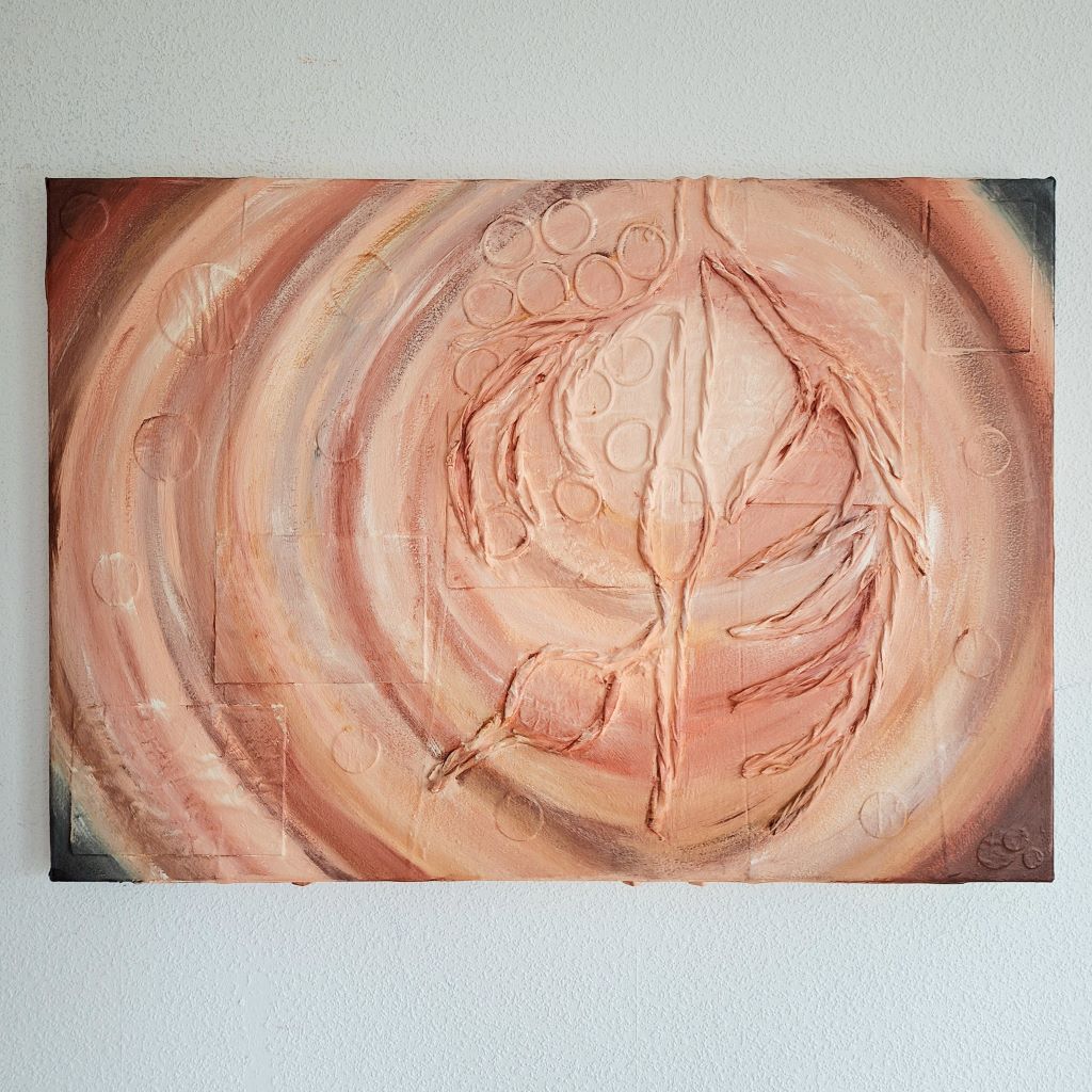 Schilderij op maat laten maken met persoonlijke materialen: voorbeeld work in progress